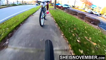 Preview 4 of Xxxxx19 Op - HD Smell My Sweet Ebony Shaved Pussy And Huge Brown Ass Through These Red Panties Then Watch Me Ride My Bike With A Deep Ass Wedgie Inside My Ebony Booty,  Attractive Blonde Babe Sheisnovember Outdoors Flashing Donk By Msnovember