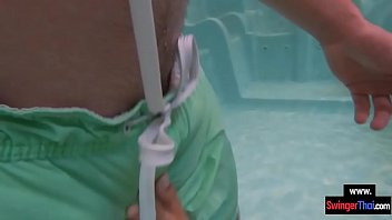 Preview 3 of Sex Mak Nyah Fuck - Amateur teen couple foreplay in a public pool and sex
