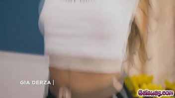 Preview 1 of Games Sex Video - Alex De La Flor grins and crawls into bed giving Gia Derza a sensual kiss