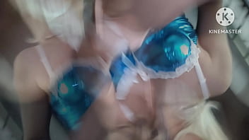 Preview 4 of Aalina Bf - Sissy in blue lingerie drinking one huge beer via anal outdoors