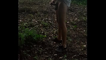 Preview 2 of Japanese Temptation Of Wife - Selfpiss in the woods near highway with cumshot