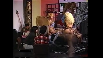 Preview 1 of Huge Toys Bbw - Shemale,  blonde and muscular guy have a sexy show for the audience in a cafe