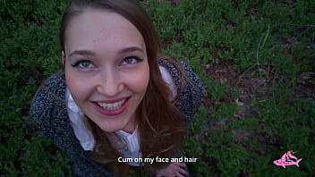 Preview 3 of Blonde Skinny Bbc - Powerful cumshot all over the face of a sexy nymphomaniac in the forest (part 2)