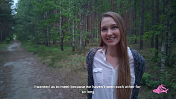Preview 1 of Blonde Skinny Bbc - Powerful cumshot all over the face of a sexy nymphomaniac in the forest (part 2)