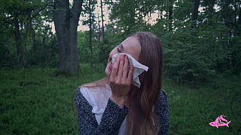 Preview 4 of Blonde Skinny Bbc - Powerful cumshot all over the face of a sexy nymphomaniac in the forest (part 2)