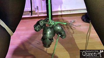Preview 4 of Sorong Papua Barat - Queen Dominatrix Frida t. Gagged Tranny in Chastity Cage and Bondage
