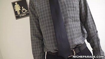 Preview 1 of Japanese Old Sex Video - NICHE PARADE - Mature BBW Madyson De La Rough Gives Coworker Handjob In The Restroom