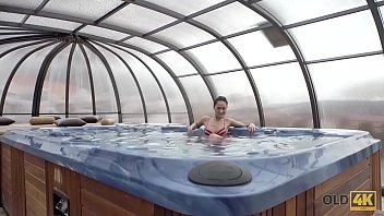 Preview 1 of Anal Deriere - OLD4K. Dirty games started by young lassie Angie Moon and old BF in jacuzzi