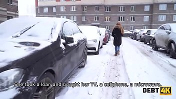 Preview 1 of Russian Beauty Melony - Debt4k. Collector enjoys tender mouth and shaved pussy of adorable debtor