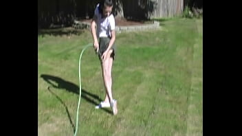 Preview 2 of Story World Sex - Zoe Plays with Water Hose Wetting Pierced Tits &amp_ Her Pussy