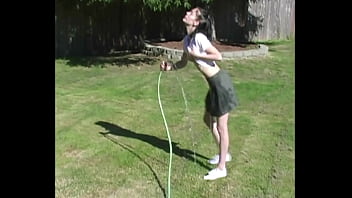 Preview 1 of Story World Sex - Zoe Plays with Water Hose Wetting Pierced Tits &amp_ Her Pussy