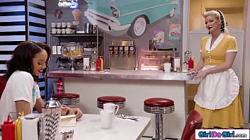 Preview 1 of Indin Sohag Rat - Busty milf waitress licks ebony customers pussy in her diner