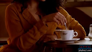 Preview 1 of Comingupnew Pornstar 2018 - Curly hair MILF brunette gets naked during coffee break