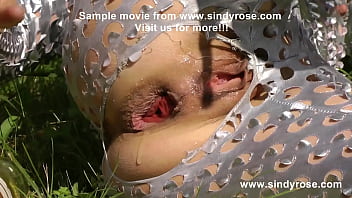Preview 4 of Beauty Art Porn - Cyber lady Sindy Rose with wine bottle anal fuck in public