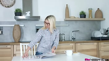 Preview 1 of Pussy Humping Teen Seduces Nun - Cornelia loves pizza and she loves sex and today this cute nerdy blonde - FULL SCENE on http://SheIsNerdy4K.com