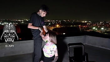 Preview 1 of Xxx 18petit - Young girl giving to two gifted men on the roof free