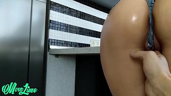 Preview 2 of 6 Men 1girl - Oiled big ass of teen in jean shorts gets creampie inside twice