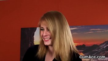 Preview 1 of Cum She Touch - Hot centerfold gets sperm load on her face sucking all the jizz