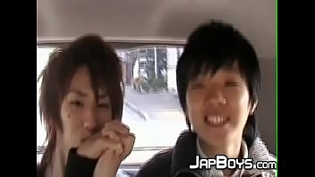 Preview 2 of Toll Tits - Japanese twinks kissing passionately in the back of the car