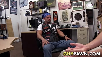Preview 2 of Graina Rose - Straight biker rides cock for cash in the pawnshop
