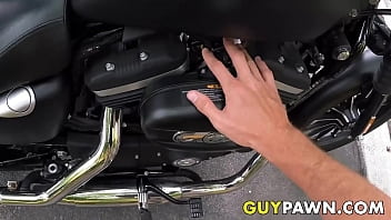 Preview 1 of Graina Rose - Straight biker rides cock for cash in the pawnshop