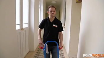 Preview 1 of Mature Step Mom Com Xxx - Delivery guy crams young bombshell Rebecca Sharon&#039_s tight ass with fat cock GP1052