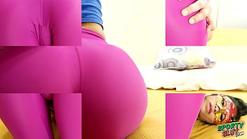Preview 2 of Woman Massage Man Penis - Incredibly Hot Latina Teen Has Perfect Ass and Cameltoe Sucking her Own Feet