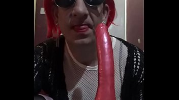 Preview 1 of Seachusa Wija - bisexual crossdresser mark wright fucks a dildo on a stick then sucks it clean wishing it was your cock instead of this rubber one