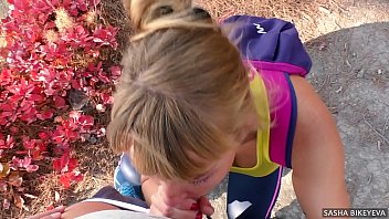Preview 4 of Spa Girl Sex - POV Outdoors Amateur Blowjob in the mountains on a cliff of the sea. Facial