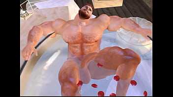 Preview 2 of Home Maid Japan - huge hairy hunk Karras relaxes in tub