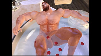 Preview 3 of Home Maid Japan - huge hairy hunk Karras relaxes in tub