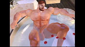 Preview 1 of Home Maid Japan - huge hairy hunk Karras relaxes in tub
