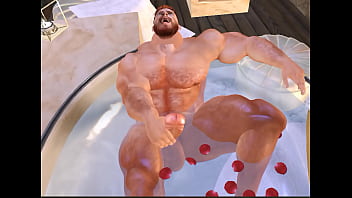 Preview 4 of Home Maid Japan - huge hairy hunk Karras relaxes in tub