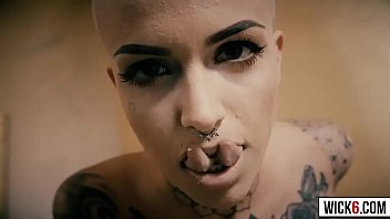 Preview 1 of Arabic Egyptsex - Tattooed short hair blonde Leigh Raven sucking a huge boner drooling all over the shaft