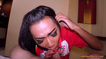Preview 2 of Japan Take Shower - Ladyboy Nutty In Football Jersey Fucked Bareback