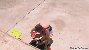 Preview 3 of Heyzocom 0316 - Shackled blonde in underwear in public