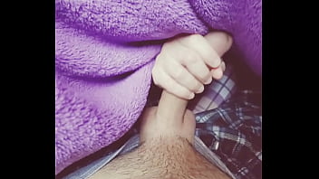 Preview 1 of Seachteach Father - Secretly stroking that dick under the covers while watching t.v. with all the roommates around the couch