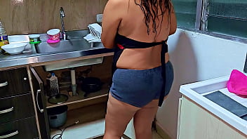 Preview 2 of American Suhagrat Sexy Hd - Squirting orgasm in the kitchen in front of my stepson,  I&#039_m a horny stepmom. Do you want to be my new stepson?