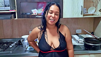 Preview 3 of American Suhagrat Sexy Hd - Squirting orgasm in the kitchen in front of my stepson,  I&#039_m a horny stepmom. Do you want to be my new stepson?
