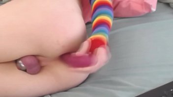 Preview 4 of Model Nana - Sissy in chasity cage plays with her asshole and cums handsfree