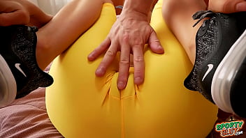 Preview 3 of Fake Nursea - Incredible Brunette Has Perfect Cameltoe Legs Ass Tits in Tight Spandex