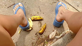 Preview 2 of Xxx Press A - Crushing fruit in big flipflops