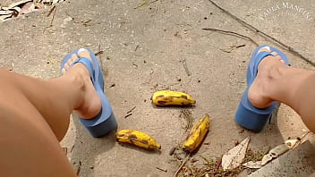 Preview 1 of Xxx Press A - Crushing fruit in big flipflops