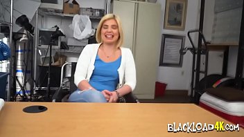 Preview 1 of Cum For Me Not Wife - Hot teen blondie sucks a big black cock at a job interview on her first trial.