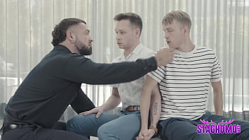 Preview 2 of 14years School Girl Fuck Xvideos - Mafia henchman Nik Fros examines the newly arrived goods,  two twinks named Andrew Connor and Noah White,  that had just been delivered to his penthouse!