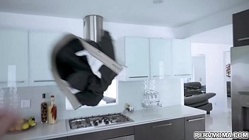 Preview 1 of Jisika Darky - Gias stepson spills some coffee on his crotch and she helped him clean up then suddenly pops his boner. She quickly slurps his dick in the kitchen.