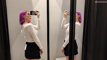 Preview 1 of Old Women Gang - Spying on a blonde masturbating in a fitting room. Strong orgasm in public place