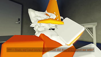 Preview 2 of Super Bush Hairy Teen - Roblox Cone Femboy gets fucked by Futa