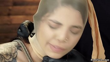 Preview 2 of Chubby Asian Get Black Cock - Tattooed sub bamboo bondage suspension