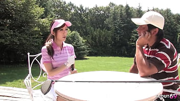 Preview 1 of Alena Croft White Slut - Skinny Japanese Teen give uncensored risky Public Blowjob to older Guy at Golf Lesson
